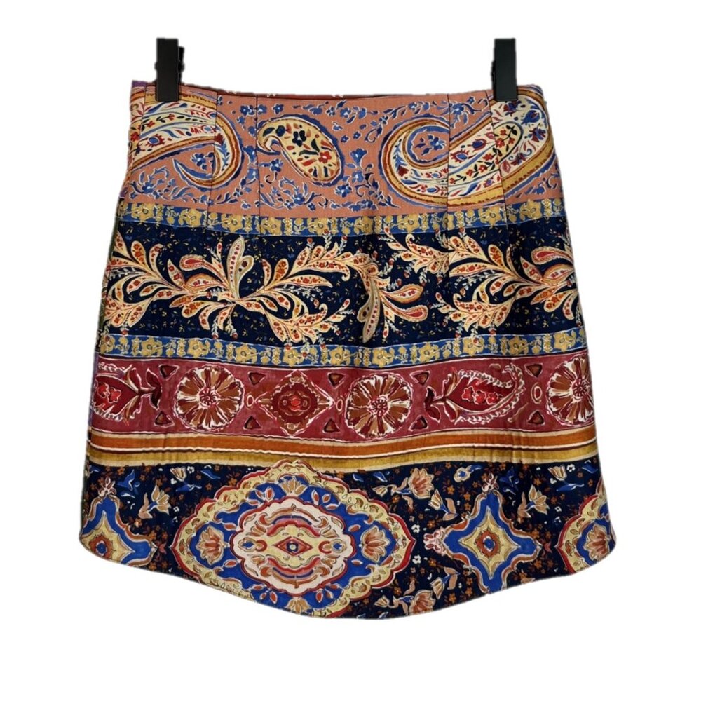Zara Satin Shine Scarf Print Mini Skirt Size XS